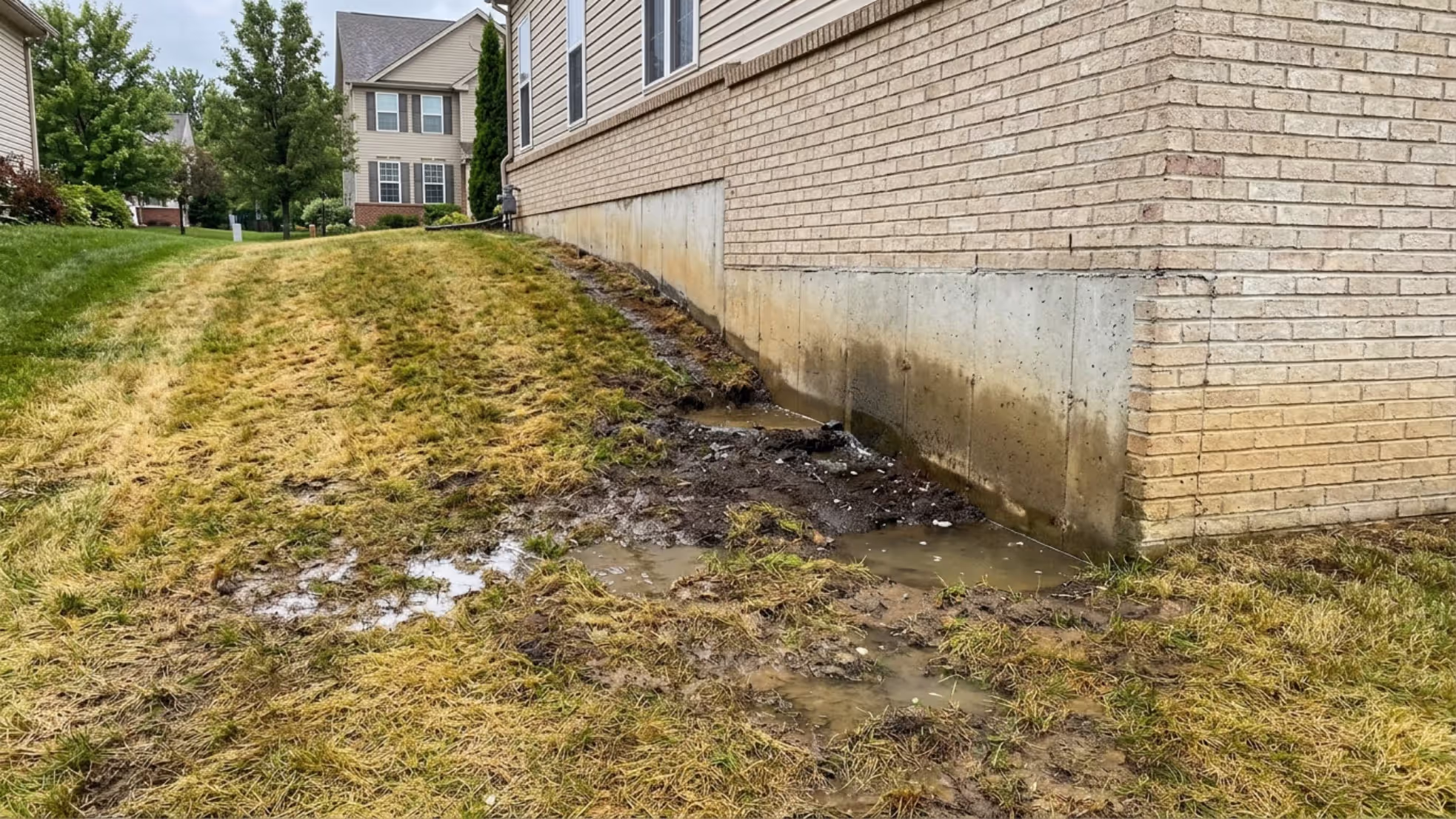 water pooling against house foundation due to improper yard slope