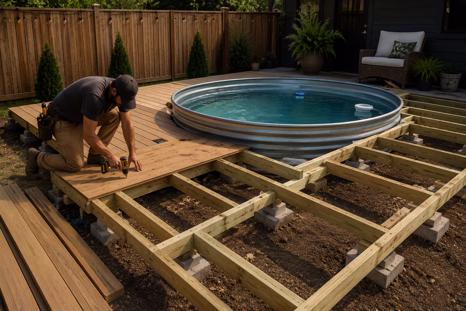 building a DIY deck around a stock tank pool