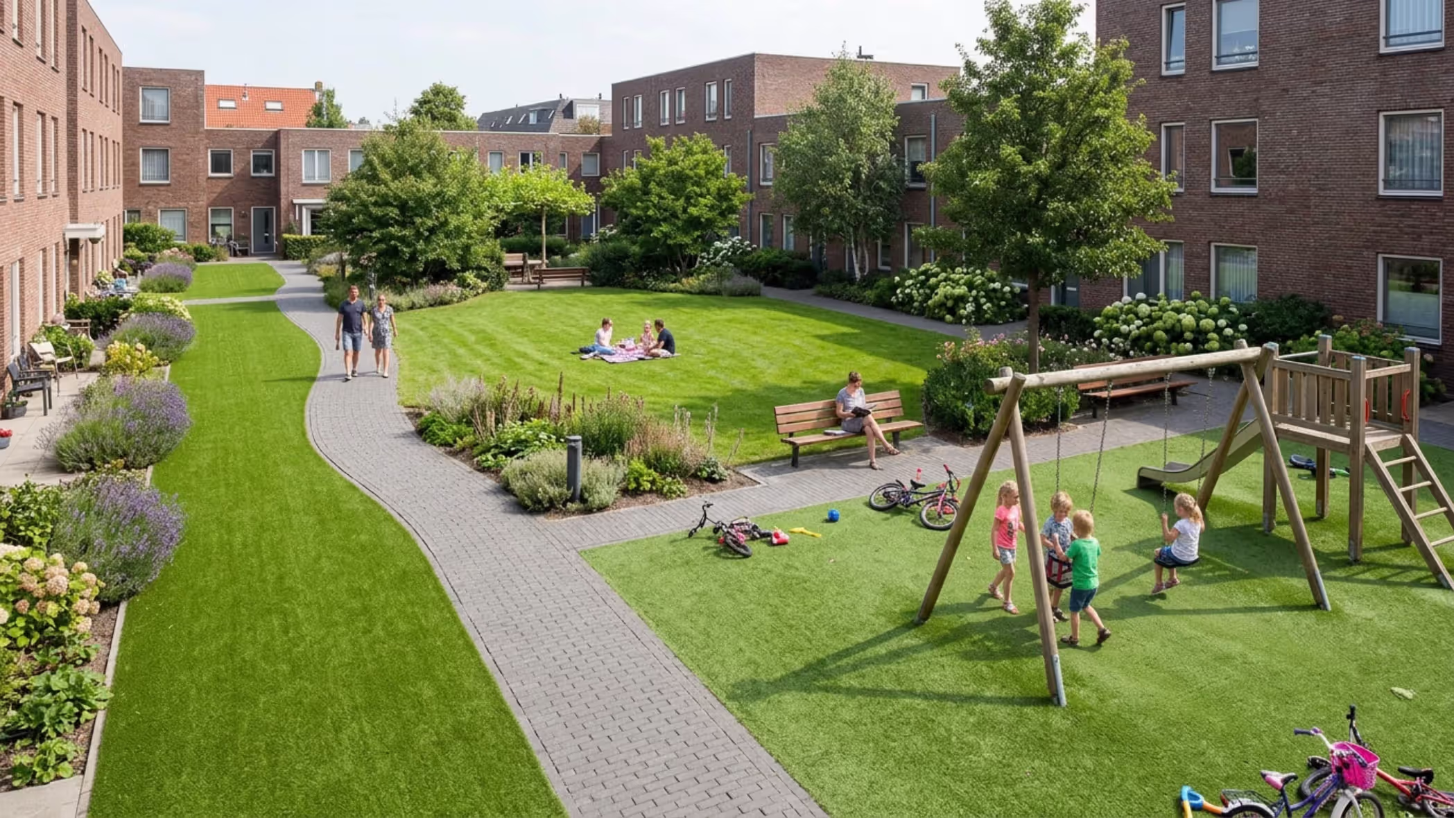 hybrid lawn with synthetic turf in play and traffic areas