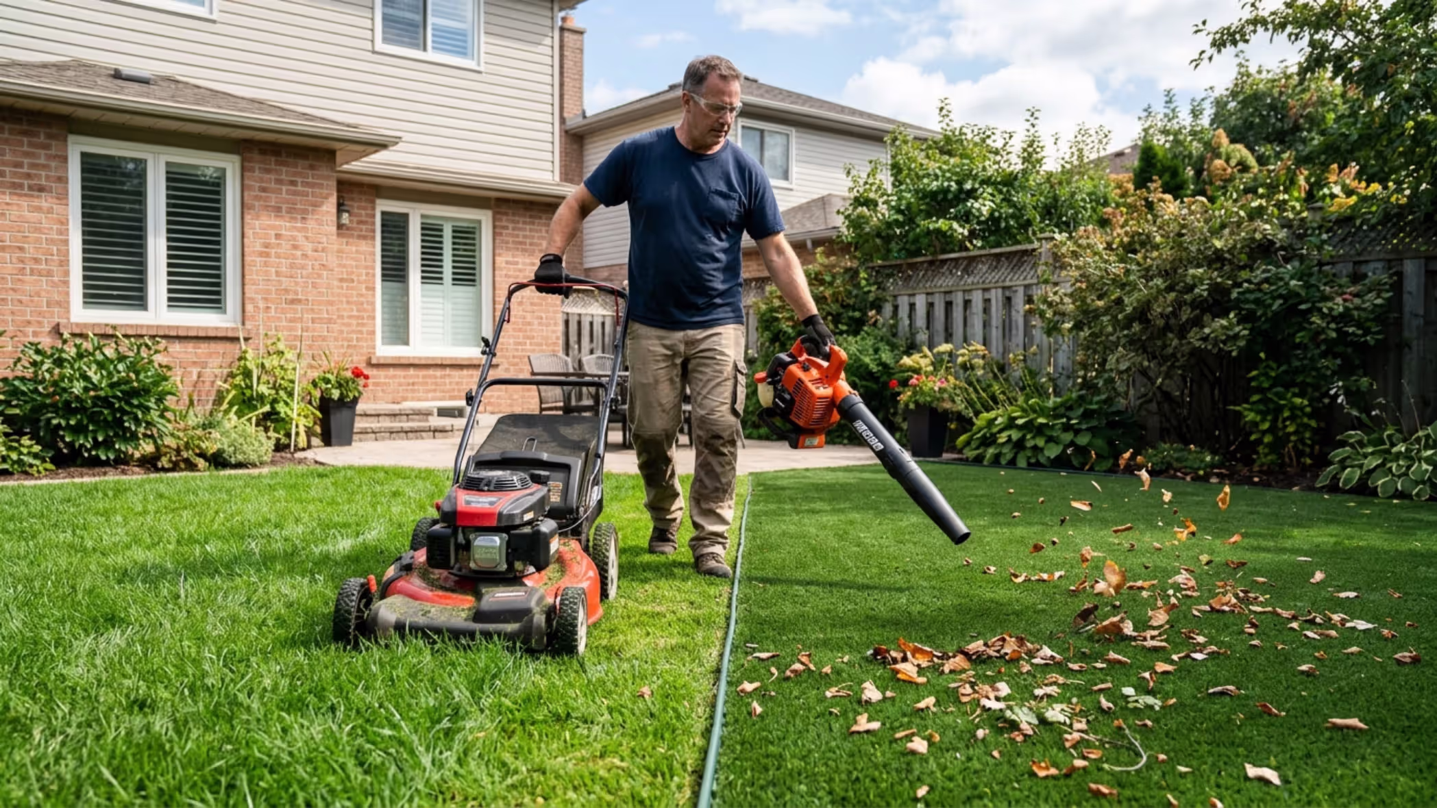 maintaining a hybrid lawn with real grass and synthetic turf