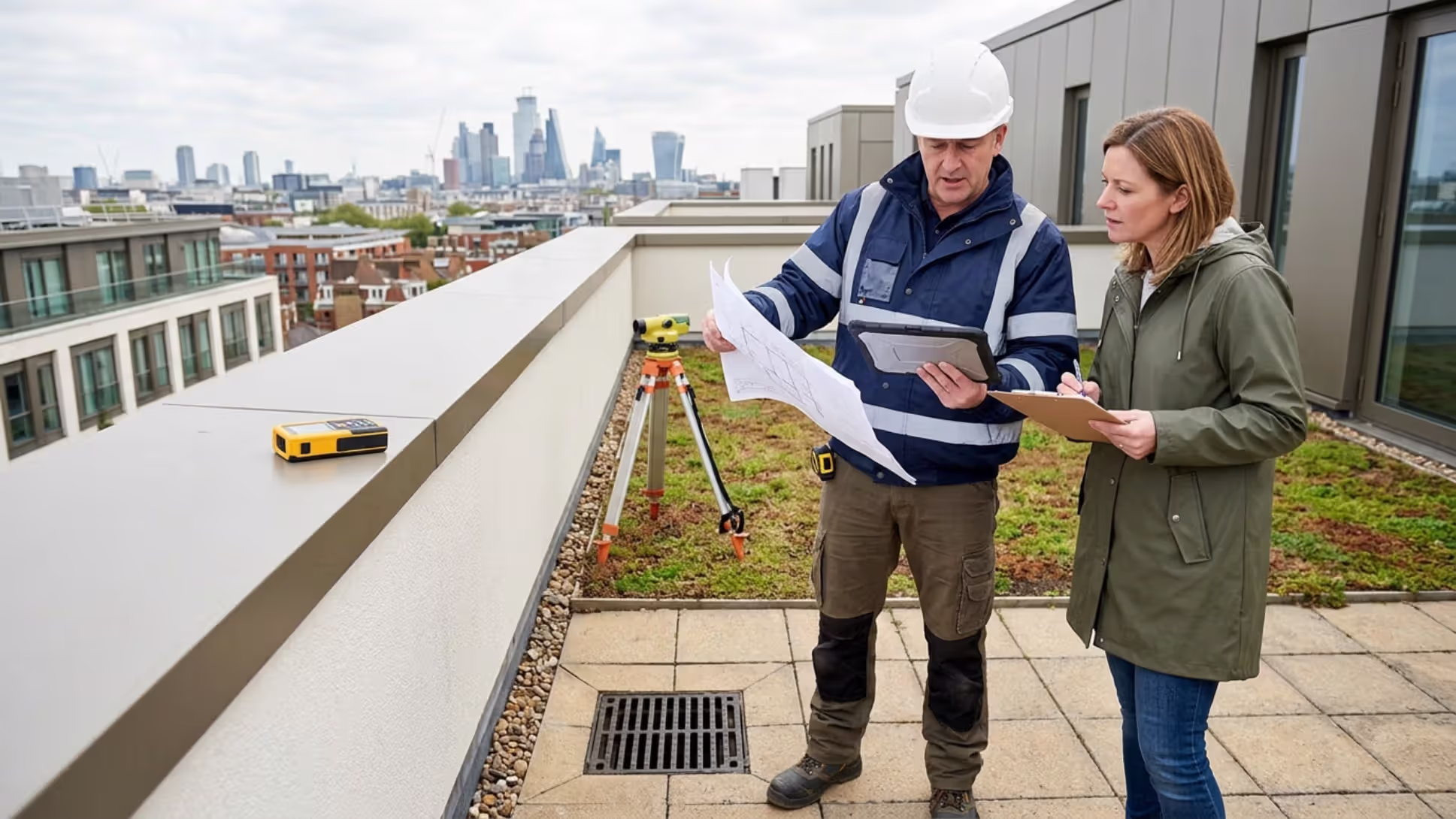 structural engineer assessing rooftop deck load capacity