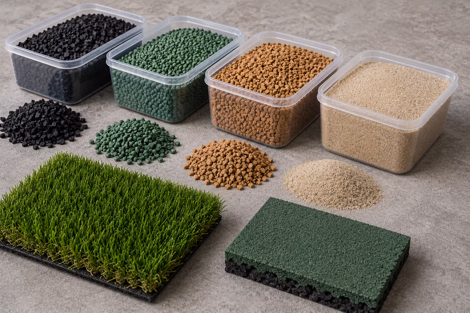 playground turf infill options including rubber TPE cork and sand