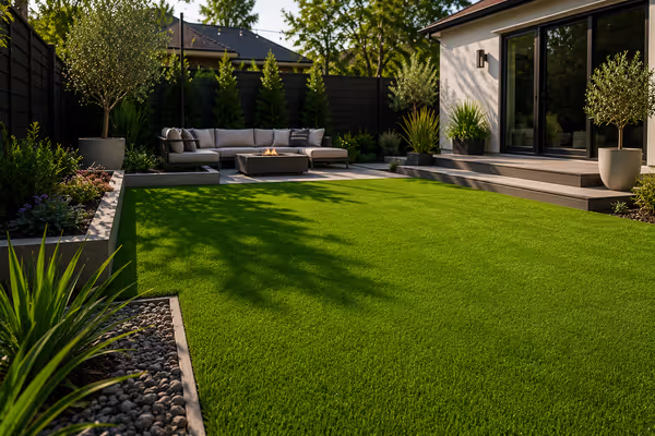 premium artificial grass installed in a modern backyard