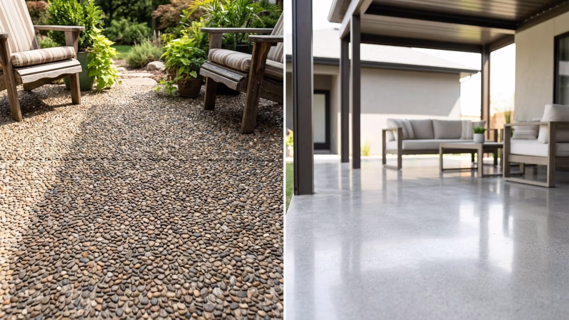 exposed aggregate and polished concrete patio comparison