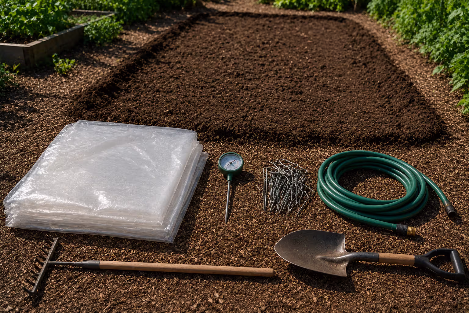 tools and materials needed for soil solarization